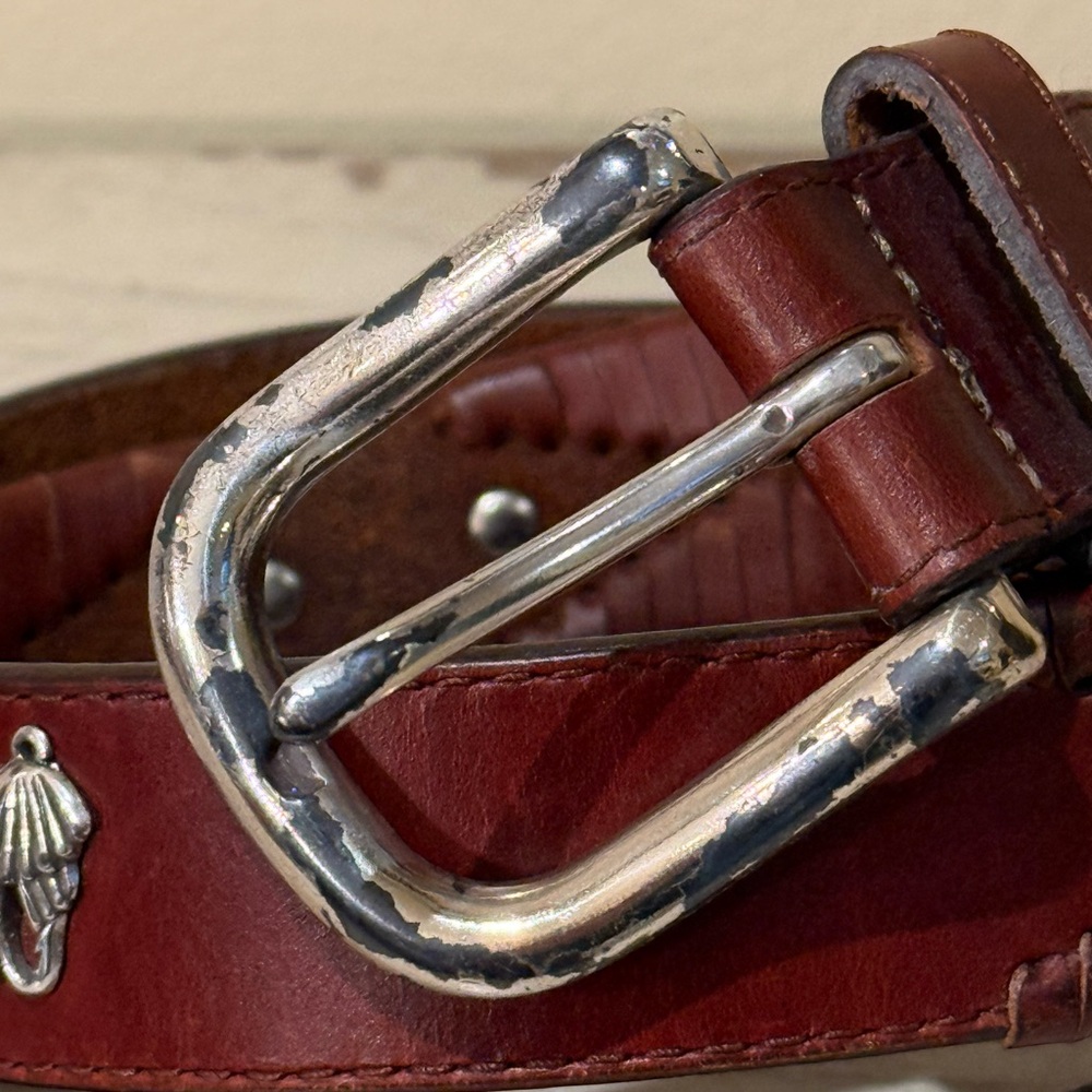 Brighton Fly Fishing Theme Woven Brown Leather Silver Belt 94207 Men's Size 36 - Picture 4 of 13